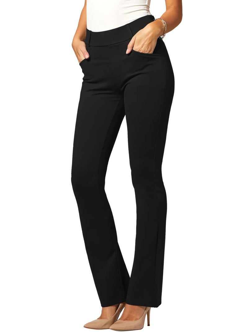 Conceited Stretch Slacks for Women - Wear to Work - Tummy Control Waistband - Bootcut Dress Pants with Pockets (Available in Plus Size) - Black - Medium - DP-Boot-Full-Black-M - Image 1
